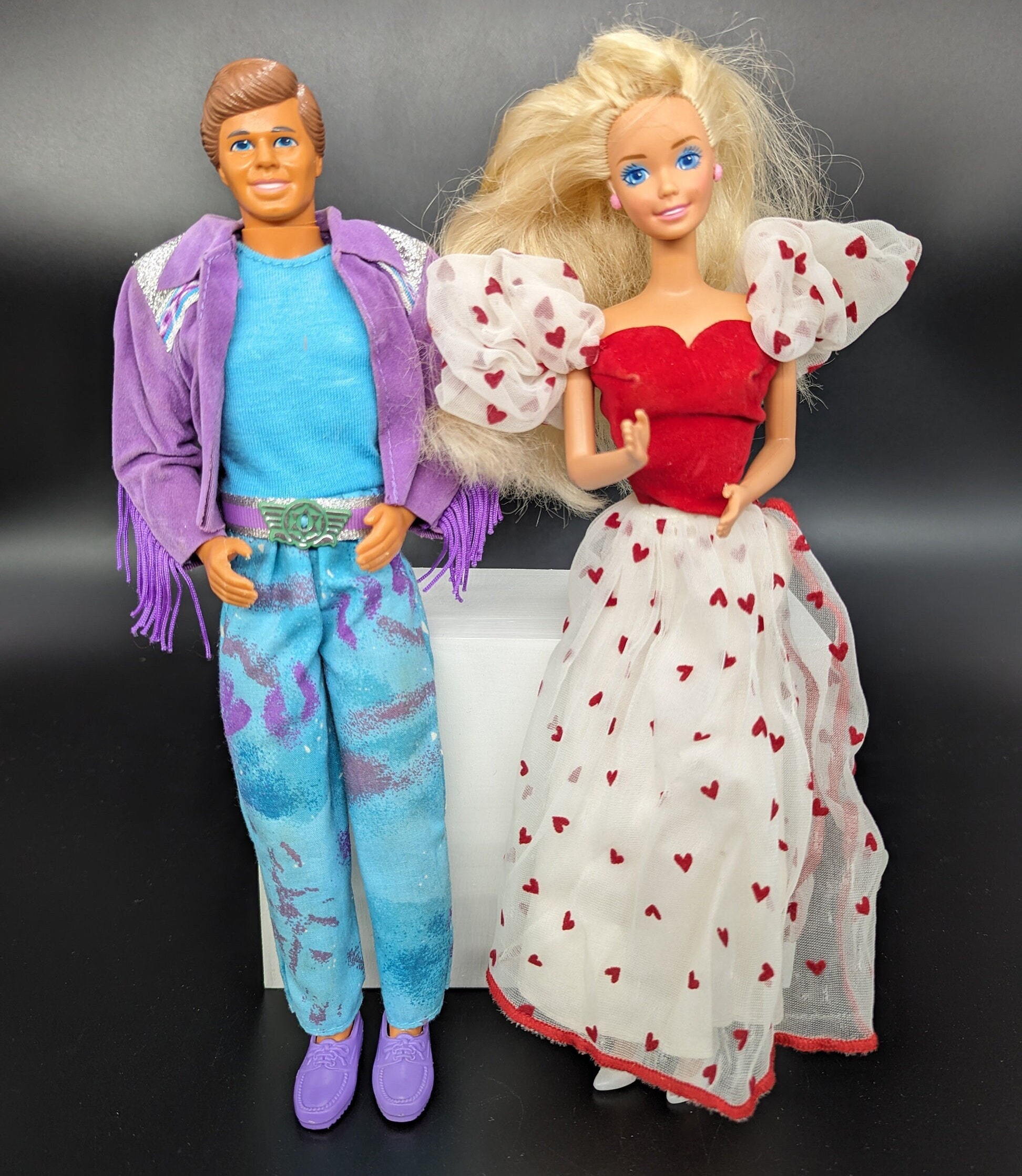 Vintage 1980s loving You Barbie With Heart Gown and western Fun Ken With Fringed Purple Jacket V2091 Etsy