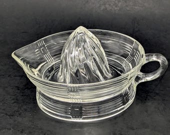 Vintage 1930s Beautiful Hazel Atlas Pressed Glass Juicer with Pedestal Base and criss-cross pattern 6.5" across - V6237