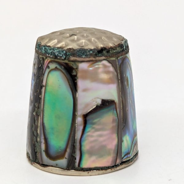 Dedal vintage de plata de colección de abulón y alpaca mexicana - V4920