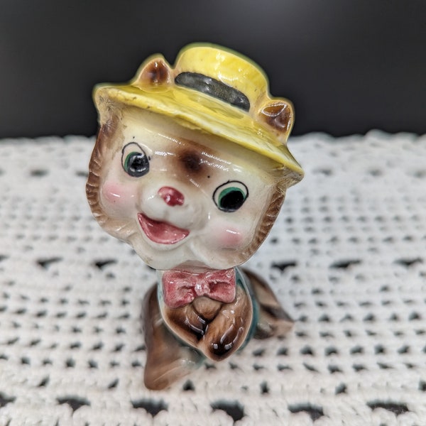 Vintage MCM Kitsch Animal wearing hat and bowtie figurine by EMPRESS Made in Japan - V1647