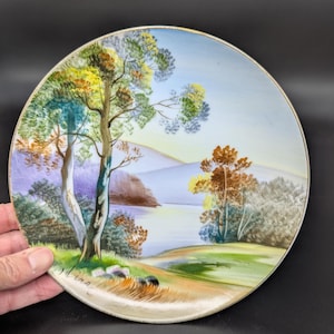 Vintage Hand-painted and Signed UCAGCO China Decorative Plate Made in Japan trees by the lakeside - V3749
