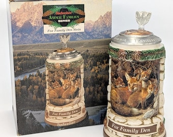 Vintage 1998 BUDWEISER "Fox Family Den" Stein part of the "Budweiser Animal Families" Series by Ceramarte in Brazil - V6235