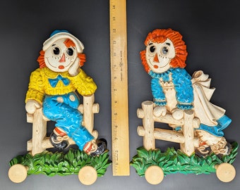 ビンテージ 1977's Raggedy Ann & Andy ミラー　壁掛け Vintage 'raggedy Ann and Raggedy Andy' Molded Plastic Mirror, C
