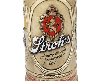 Vintage 1980s Reaised Relief Textured STROH'S BREWERY STEIN by Ceramarte in Brazil - V6246