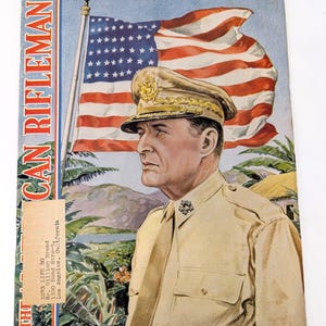 Vintage August 1945 War-Time Issue of AMERICAN RIFLEMAN Magazine with General Douglas MacArthur on the cover - V4719