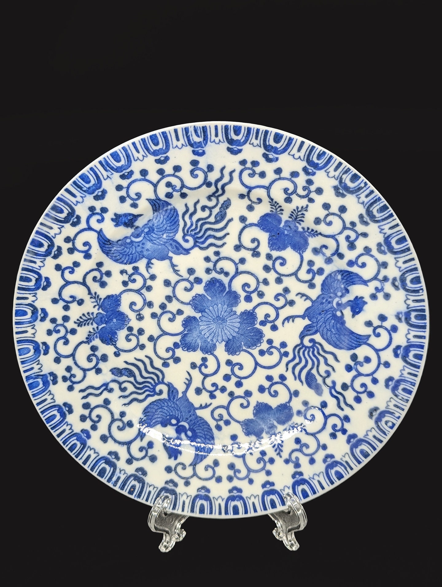 Vintage Made in Japan Cobalt Blue Flying Phoenix 7.25" Plate - V2695