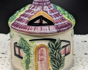 Vintage 1940s-50s Ceramic Cottage Hand-Painted Lidded Dish/Sugar Bowl Made In Occupied Japan - V1492