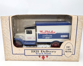 Vintage 1991 ERTL Die Cast Metal 1931 True Value Hardware Delivery Truck Bank in original box - V4305