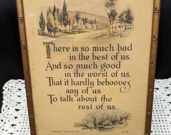 Vintage 1920s Framed Lithograph by Reinthal and Newman Pubs, NY #159 with Best Of Us quote - V2172