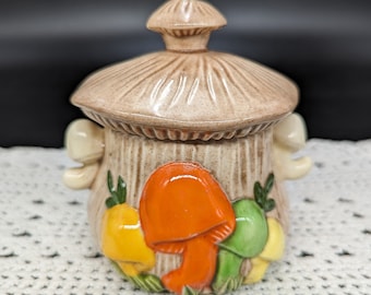 Vintage 1970s ARNEL'S Ceramic Whimsical Mushroom Lidded Sugar Bowl - V2535