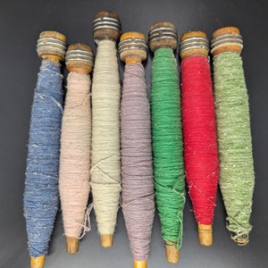 Vintage SET OF 7 Textile Wooden Spools With Various Colored Yarn/thread ...