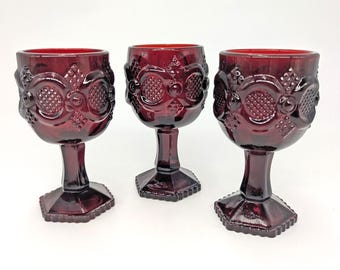 Vintage 1970s Set Of 3 AVON Ruby Red 1876 CAPE COD Collection Wine or Cordial Goblets 4.5" tall - V4619