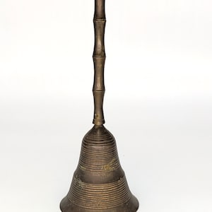 Vintage 9.25&quot; Brass Bell with Bamboo style brass handle - V1043