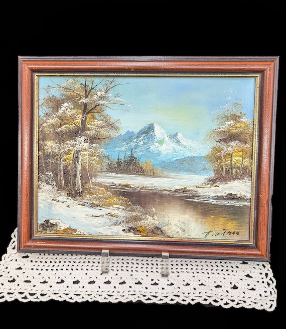 Vintage 1970s Framed G. Whitman Signed Oil Painting Winter