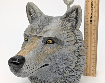 Vintage 2003 Large Anheuser-Busch GRAY WOLF "Symbol Of The Wilderness" Figural Wolf Head Stein 7.5" tall - V6153