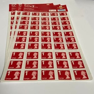 50x Letra Grande Rojo 1st Class Premium Reproduction Stamps Just Peel & Stick! FV 64,50