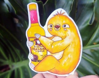 Malort Drinking Sloth Vinyl Sticker