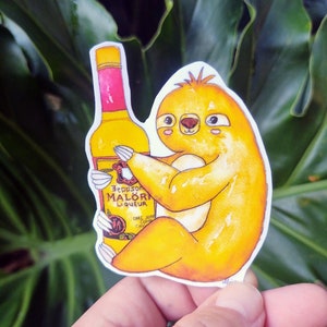 Malort Drinking Sloth Vinyl Sticker