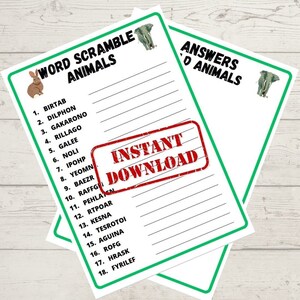 Wild Animal Scramble Printable | Printable Games | Scramble Game | Family Printable Games | Word Scramble Printable for Kids | Word Scramble