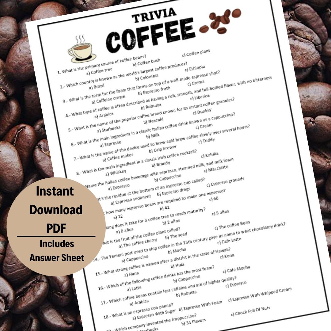 Coffee Trivia Coffee Trivia Game coffee Trivia Quiz Printable Games