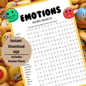 Hard Emotions Word Search Printable | Word Search Book | Word Search Game | Word Search for Bathroom | Word Search for Kids | Printable Game