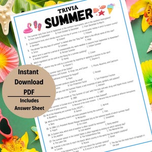 Summer Trivia, Summer Trivia Game, Summer Themed Trivia, Summer Activity, Fun Trivia Games, Trivia Questions, Summer Quiz, Beach Trivia