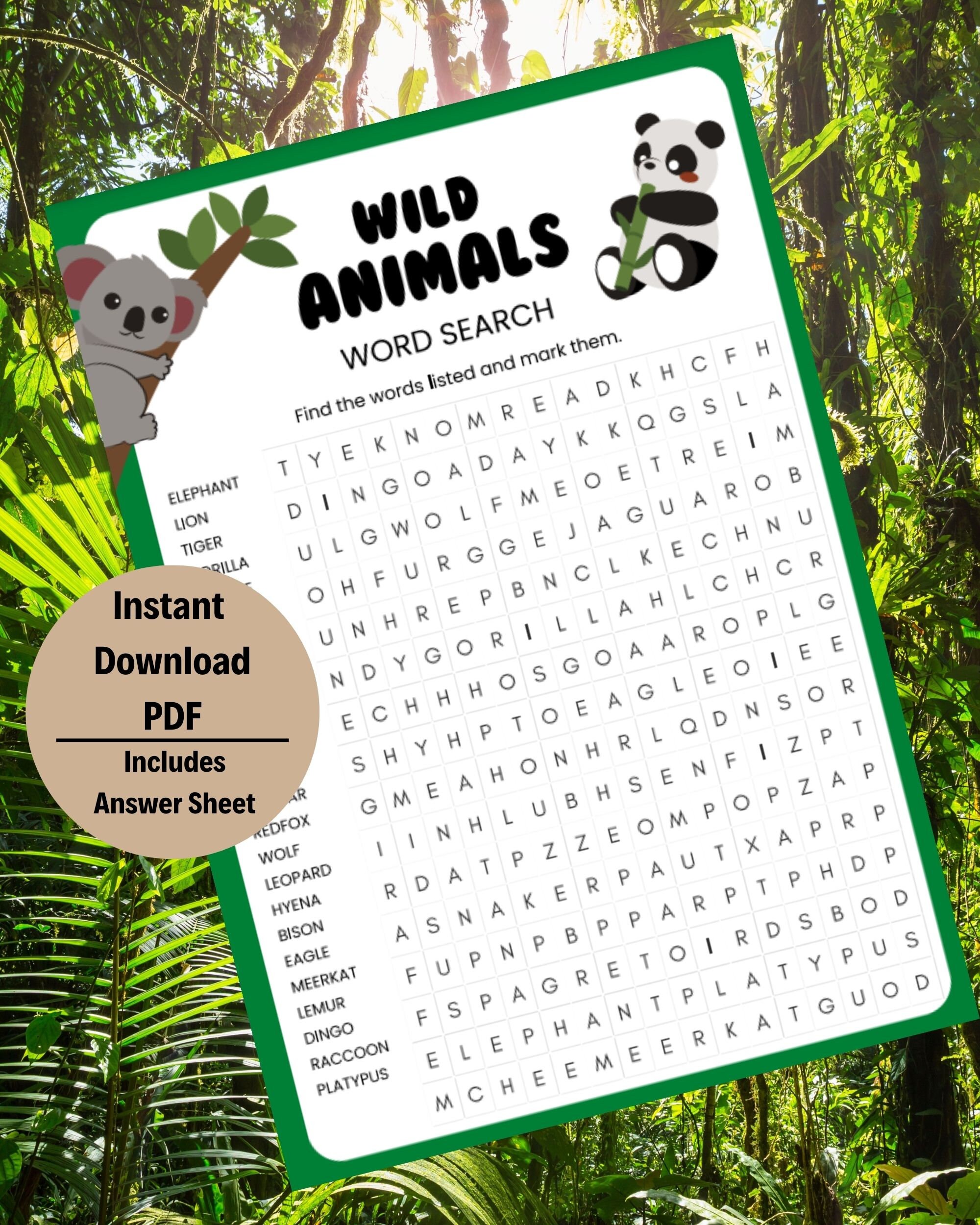Animal word search custom word search word search pdf wordsearch