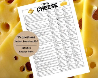 Cheese Trivia Quiz: 25 Questions, Wine Party Game (Printable PDF)
