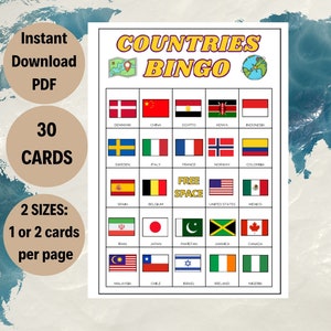 Bingo de países, Bingo de geografia, Jogo de bingo de viagem, Jogo de sala de aula, Bingo mundial, Jogo de bingo mundial, Ao redor do mundo, Jogos de sala de aula