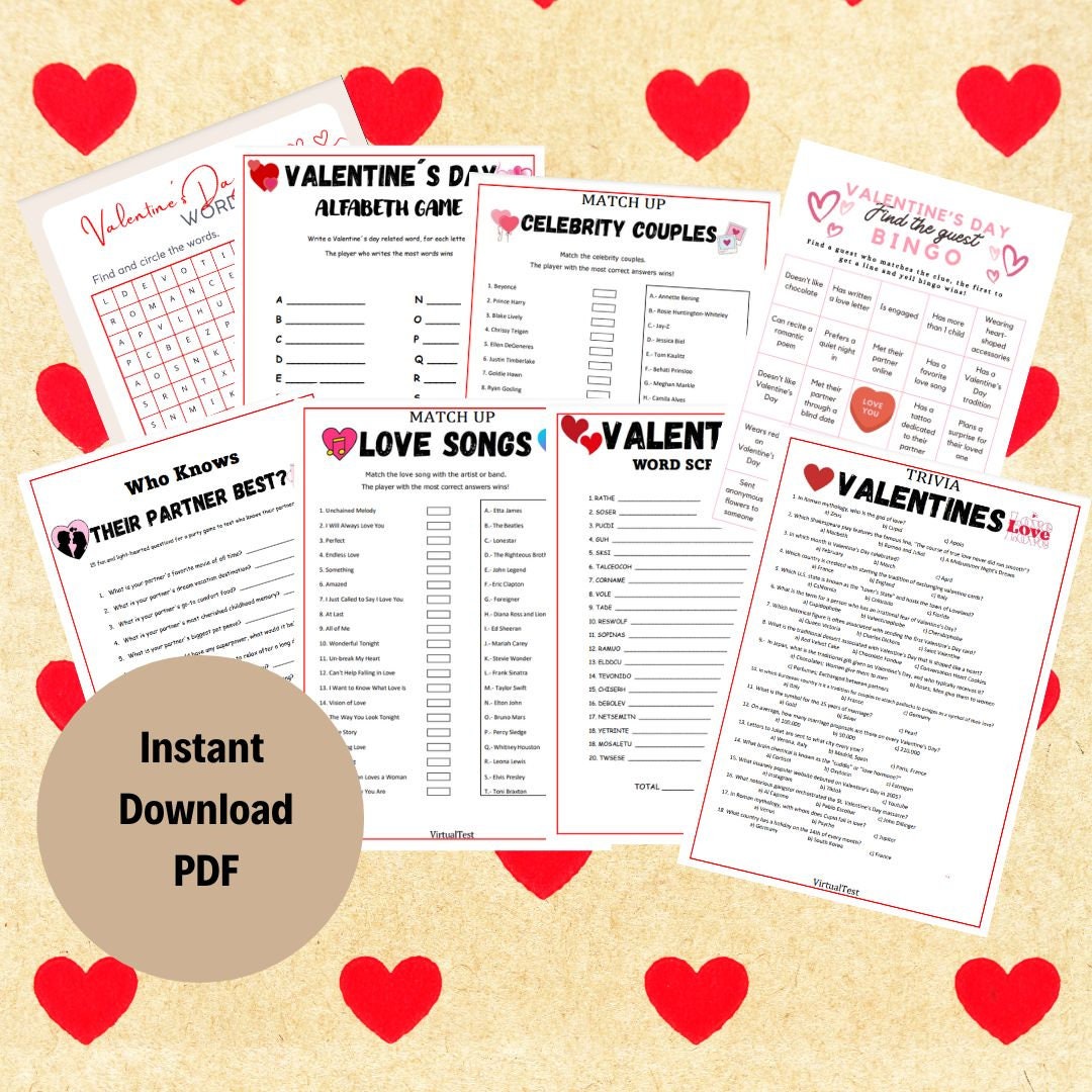 Valentine's Day Games Bundle Printable Bundle Game Valentine valentine ...