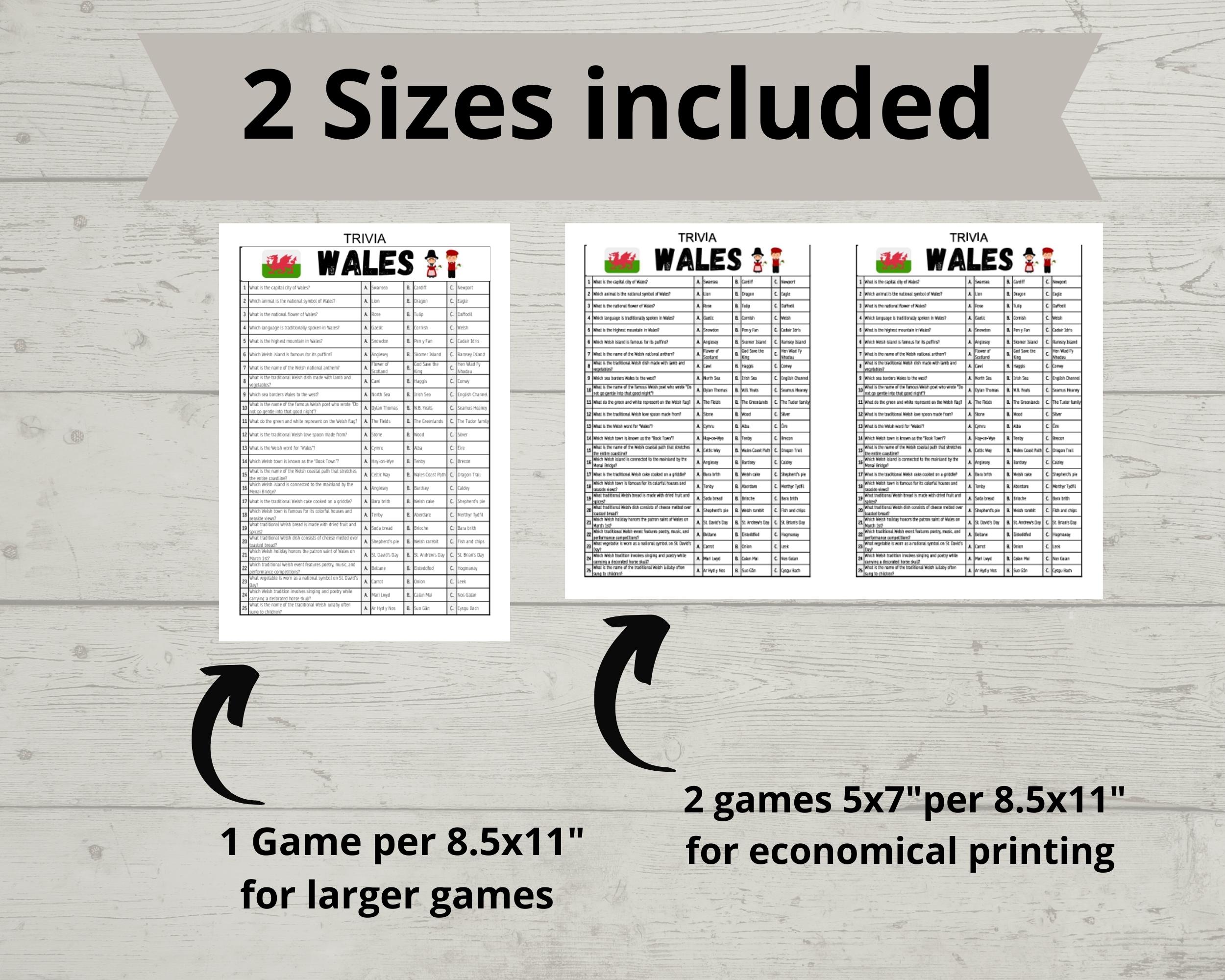 Wales Trivia Game – 25 Questions Printable Quiz – Welsh Culture ...