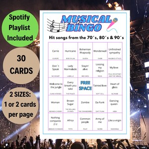 Bingo de los 70, 80 y 90, Song Bingo 90, Cartones de bingo, Bingo musical, Música de los 90, Juego de bingo, Noche de juegos familiar, Juego de música, Juegos divertidos, Bingo