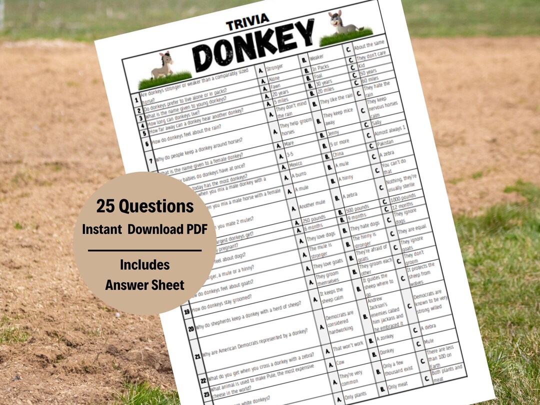 Donkey Trivia Game: Fun Animal Facts & Quizzes (digital Download) - Etsy