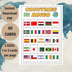 Bingo de países, Bingo de geografia, Jogo de bingo de viagem, Jogo de sala de aula, Bingo mundial, Jogo de bingo mundial, Ao redor do mundo, Jogos de sala de aula