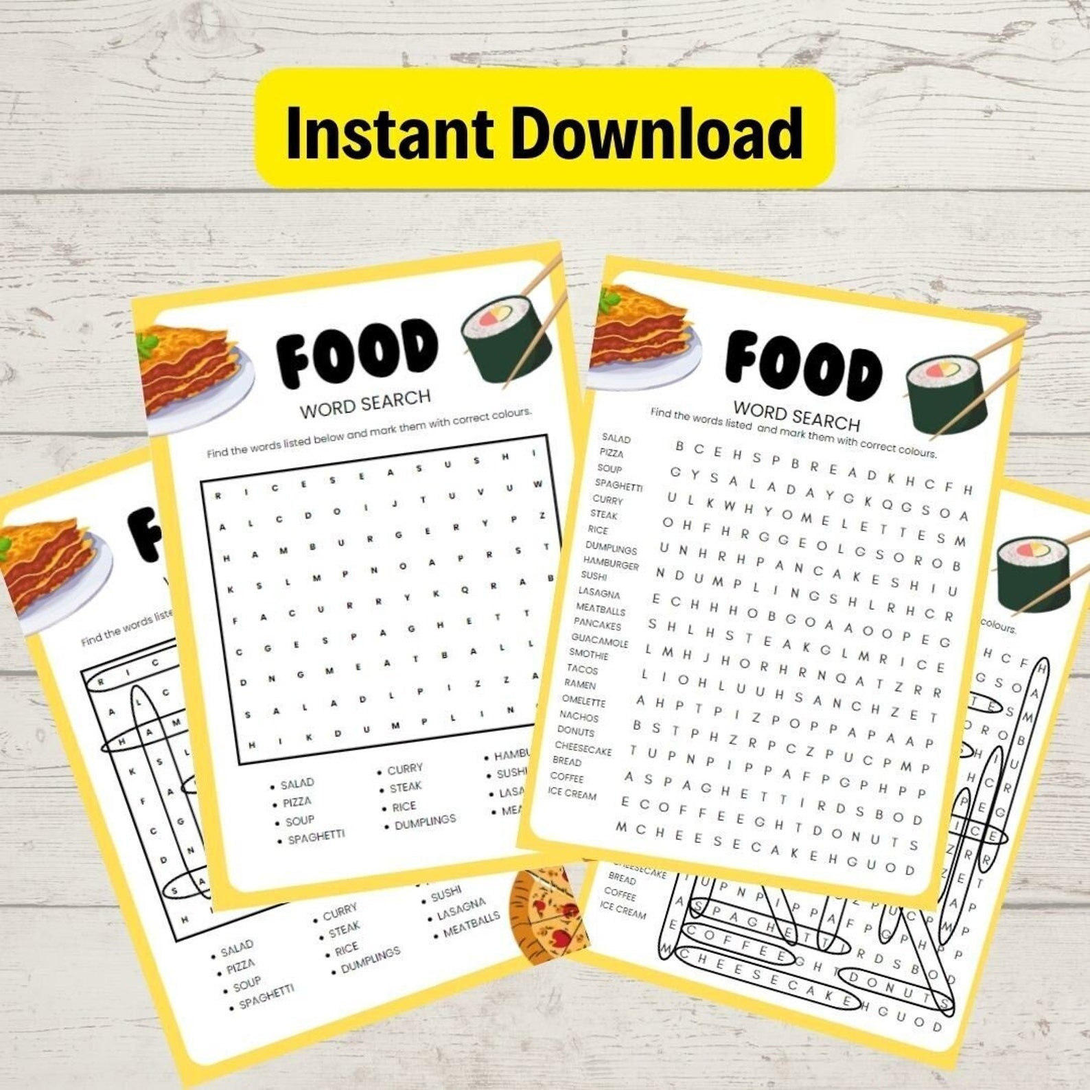 Food Word Search Printable Word Search Puzzle Words Search - Etsy