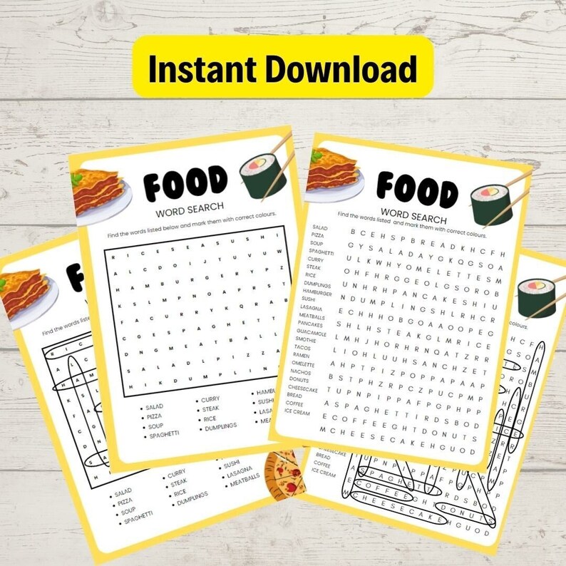 Food Word Search Printable Word Search Puzzle Words Search - Etsy
