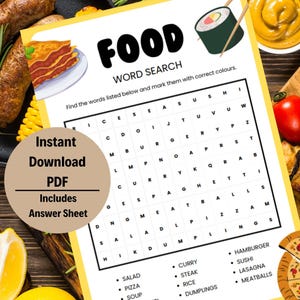 Easy Food Word Search Printable | Word Search Puzzle | Words Search Game | Printable Games | Printable Word Search | Printable Game