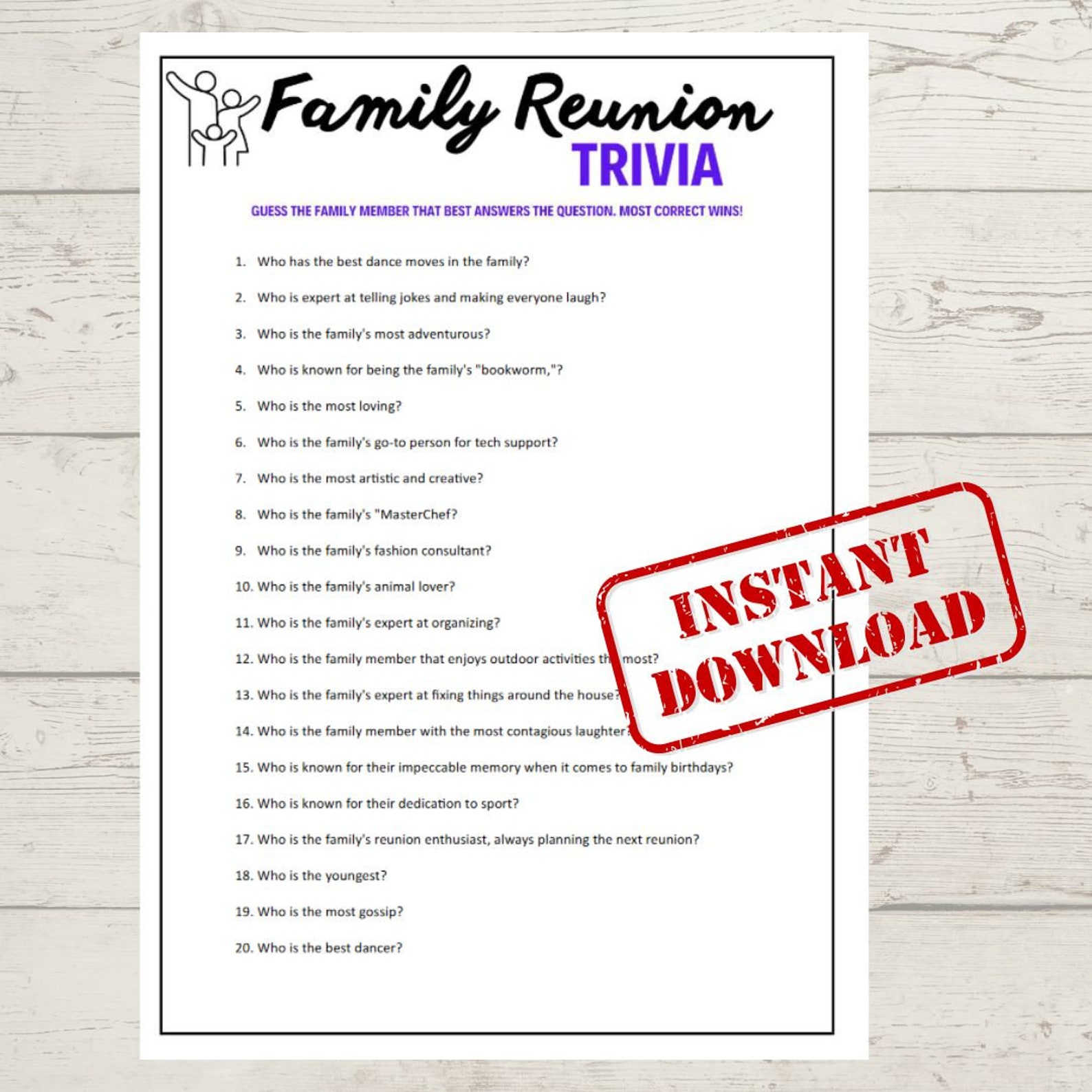Family Reunion Trivia Party Games Family Gathering Activity Family ...