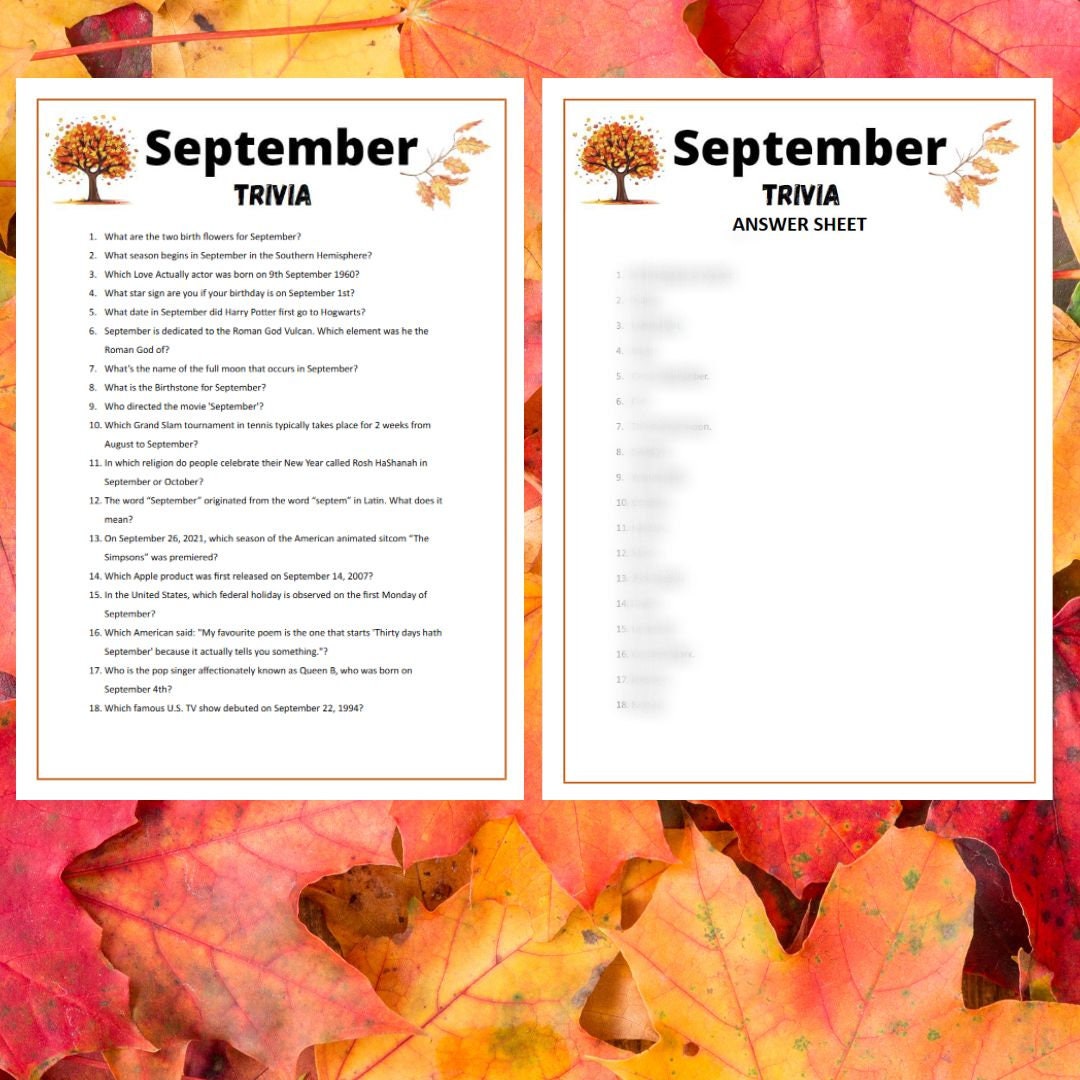 September Trivia Game: Printable Quiz (PDF Download) - Etsy