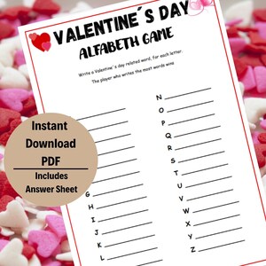 Valentines Day Alphabet Game Printable  | Printable Valentine Game |Family Game | Printable Valentine Game | Alphabet Game Valentines Day