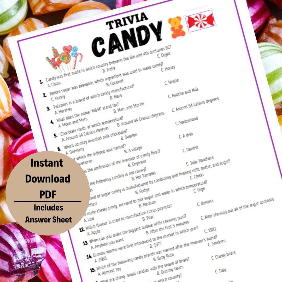 Candy Trivia Printable Candy Trivia Game candy Trivia Quiz Printable ...