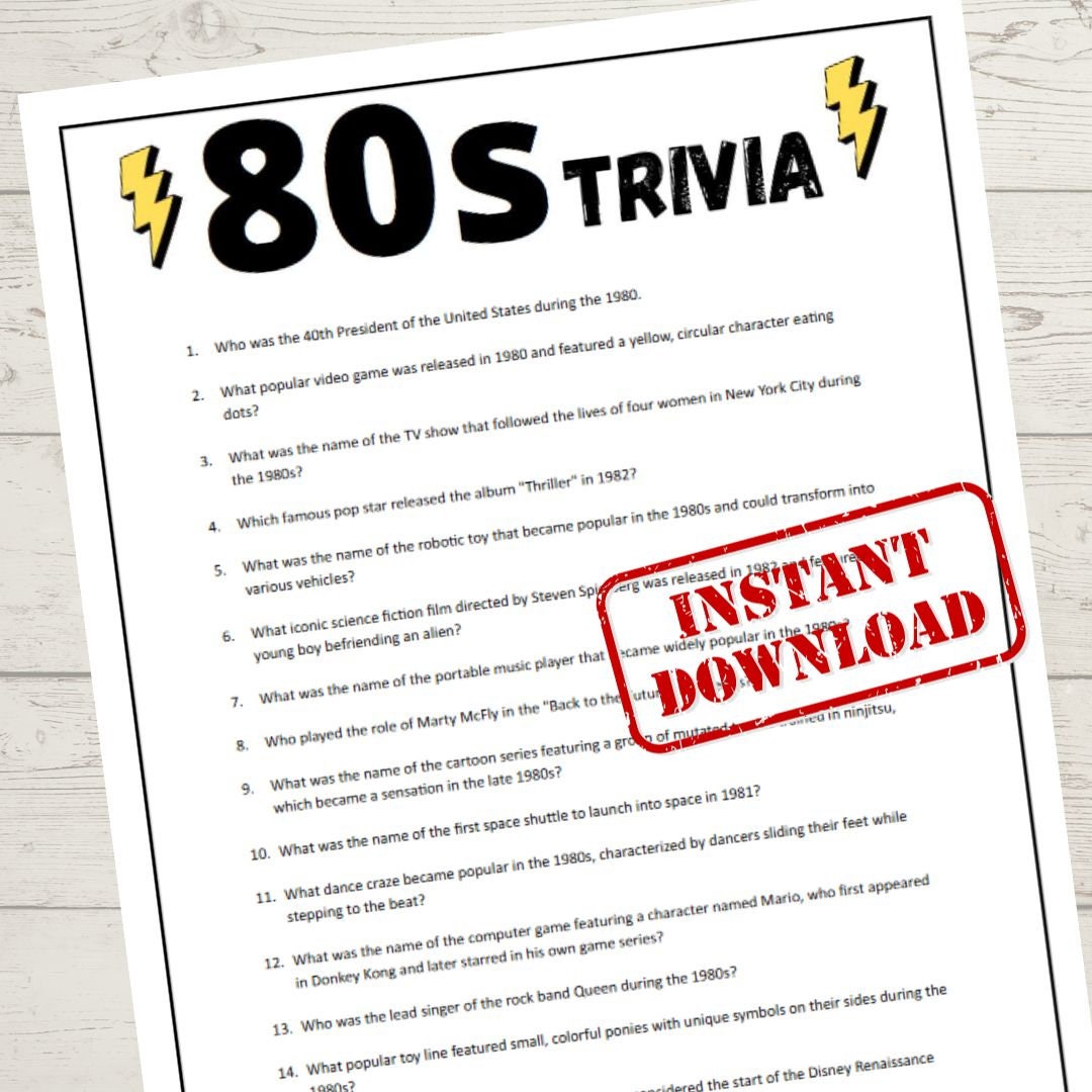 80s Trivia 80s Trivia Games 80s Party Game Pub Trivia - Etsy
