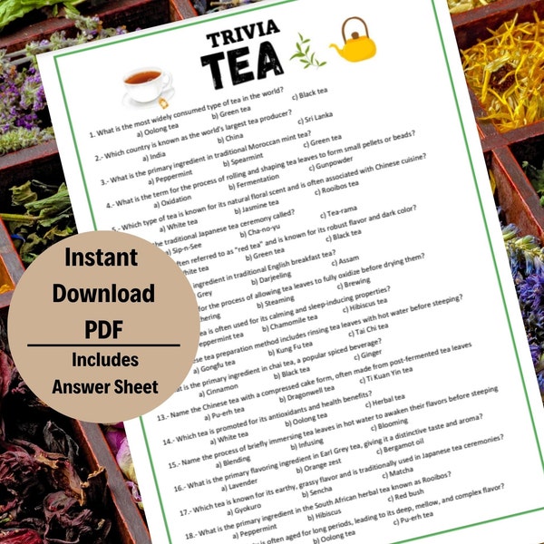 Tea Trivia | Tea Time Trivia | Tea Trivia Game | Tea Trivia Quiz | Printable Games | Printable Tea Trivia | Drink Trivia