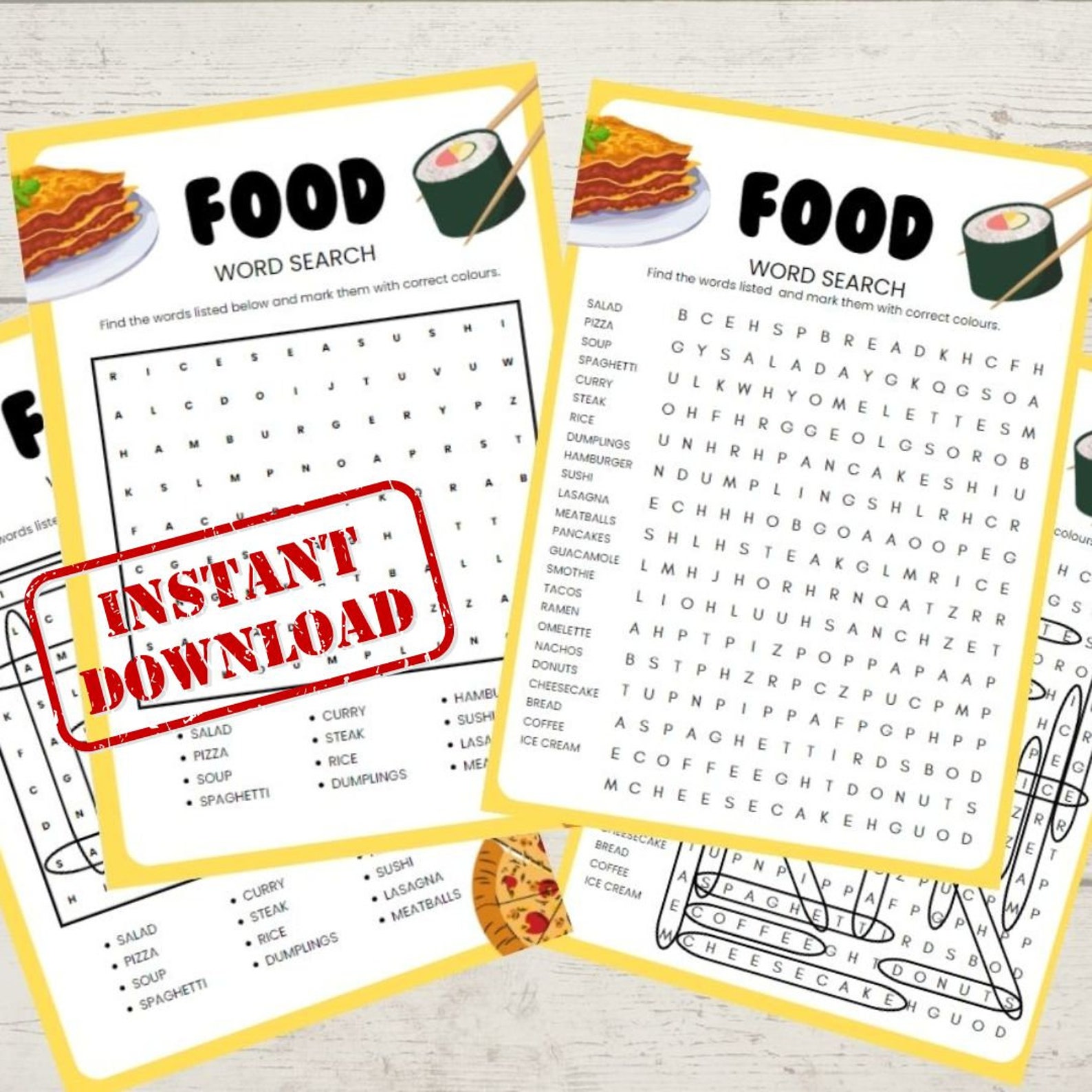 Food Word Search Printable Word Search Puzzle Words Search - Etsy
