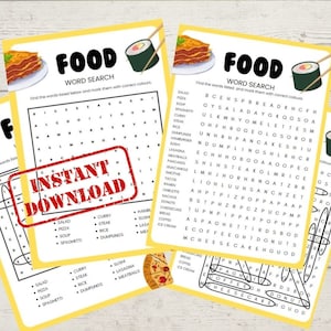 Food Word Search Printable Word Search Puzzle Words Search - Etsy
