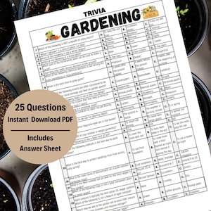 Gardening Trivia, Garden Trivia, Nature Trivia, Teacher Resources, Family game, Party Games, Printable Games, Trivia Game Night