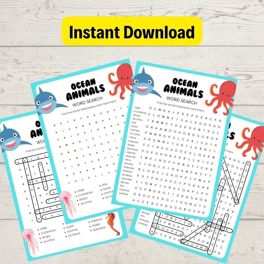 Ocean Animals Word Search Printable Word Search Book Word - Etsy