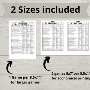 Puede incluir: Dos hojas de juego de preguntas y respuestas de Harry Potter imprimibles. Una hoja mide 8,5 x 11 pulgadas y la otra 5 x 7 pulgadas. Las hojas son en blanco y negro con el texto "TRIVIA Harry Potter" en la parte superior.