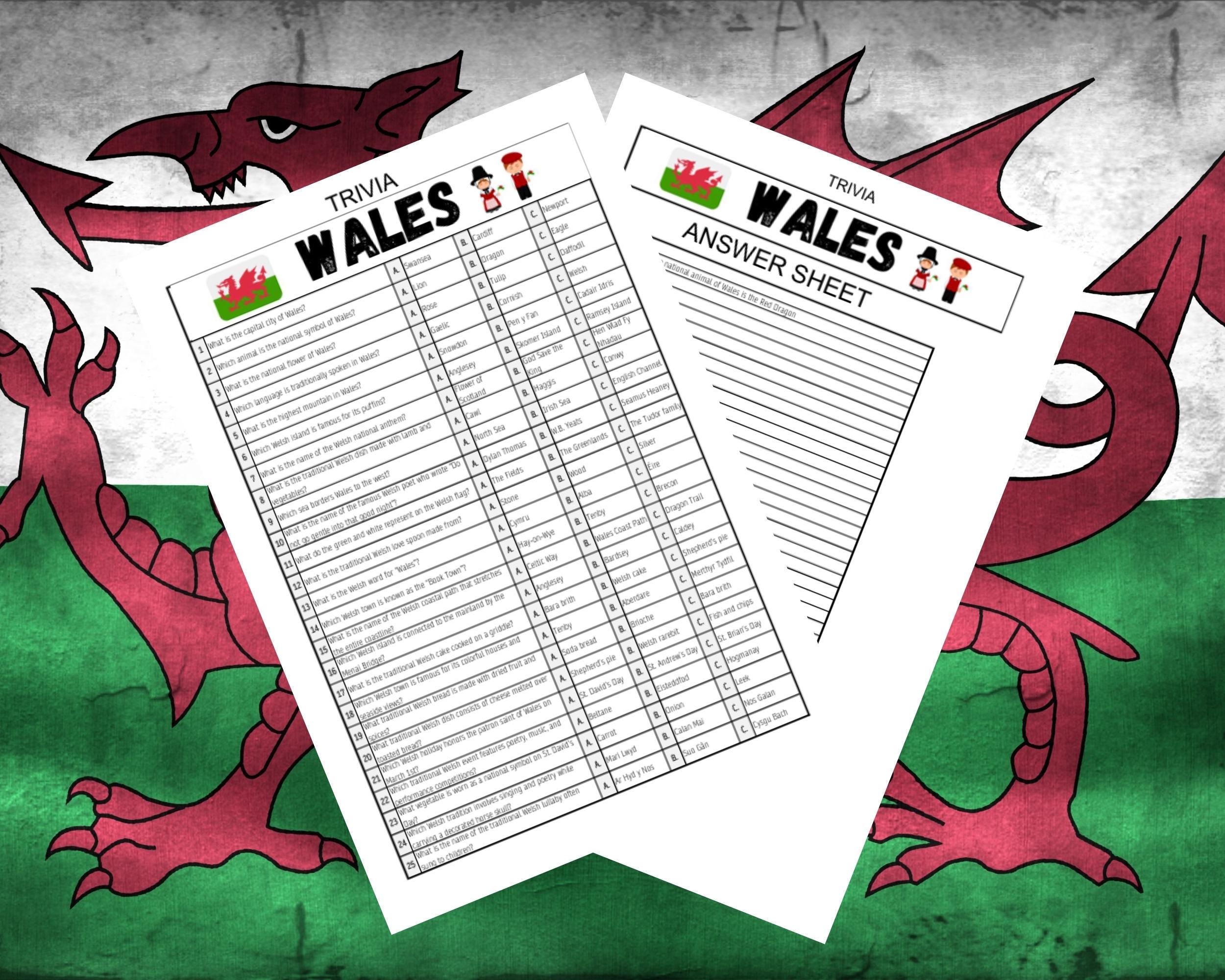 Wales Trivia Game – 25 Questions Printable Quiz – Welsh Culture ...