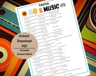 60s Music Trivia Game: Printable Family Game Night (PDF Download)